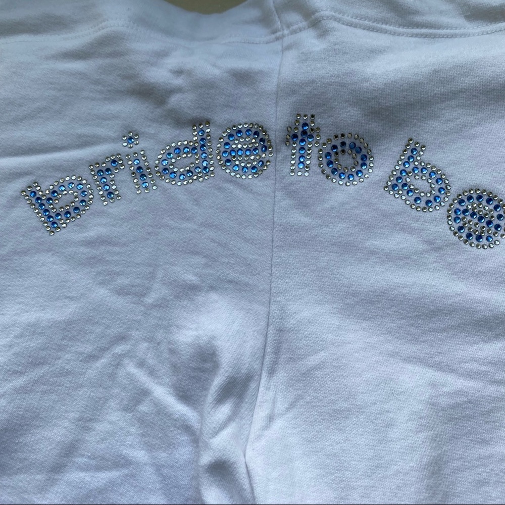 “Bride to Be” Rhinestone White Drawstring Sweat Pants - Picture 2 of 6